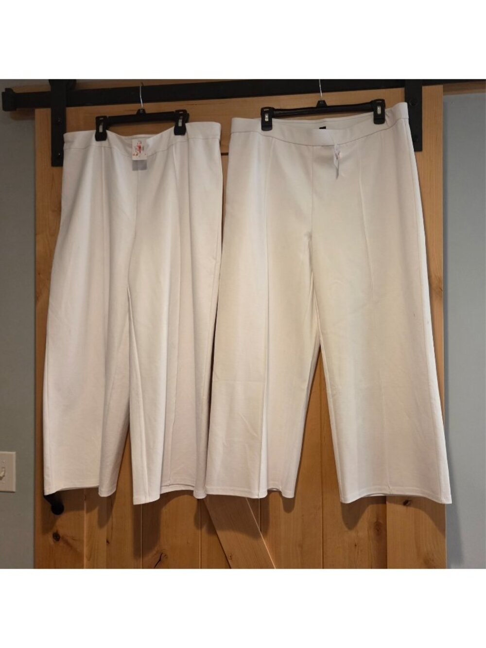 Lot of 2 J Jill Wearever Capri Pants Wide Leg Sz L White Pull On Trousers READ